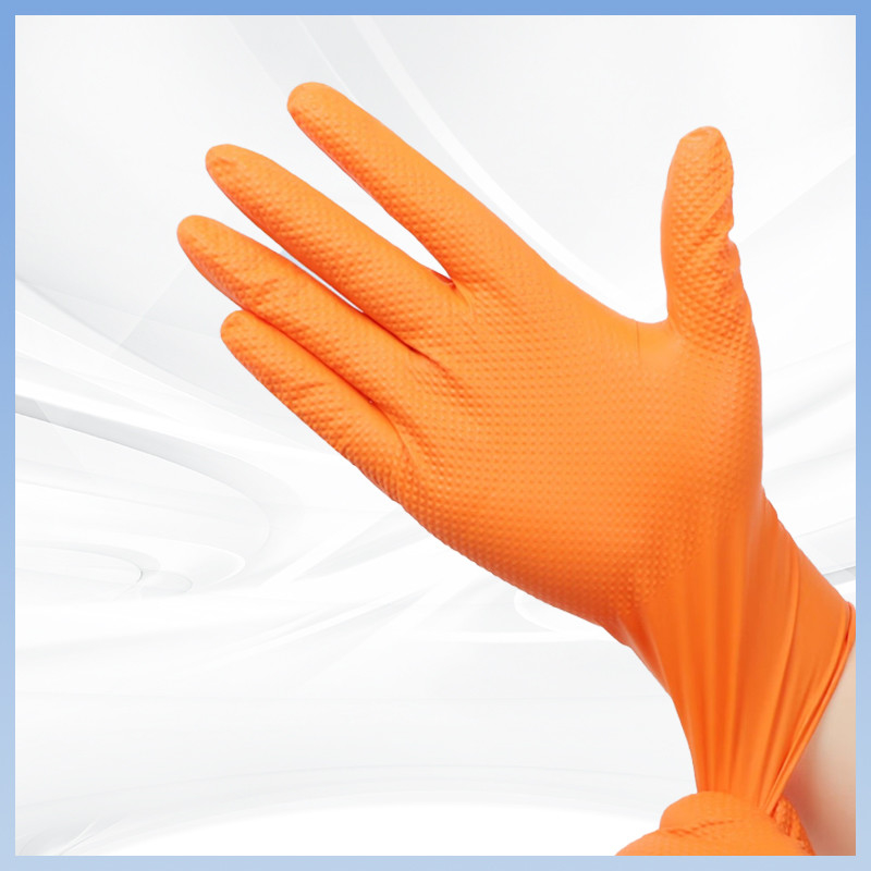 De oranje Beschikbare Handschoenen van het Nitrilwerk poederen Vrij Diamond Texture Industrial Nitrile Gloves