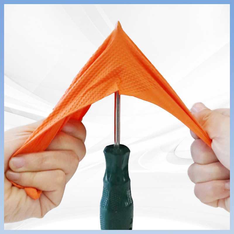 De oranje Beschikbare Handschoenen van het Nitrilwerk poederen Vrij Diamond Texture Industrial Nitrile Gloves