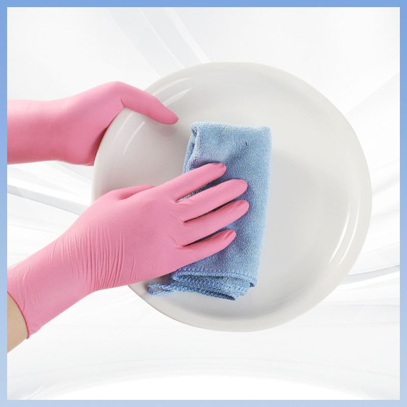 Nitrilhandschoenen prijs 9 inch Roze wegwerp Nitrilhandschoenen poedervrij Voor eenmalig gebruik 100pcs / doos