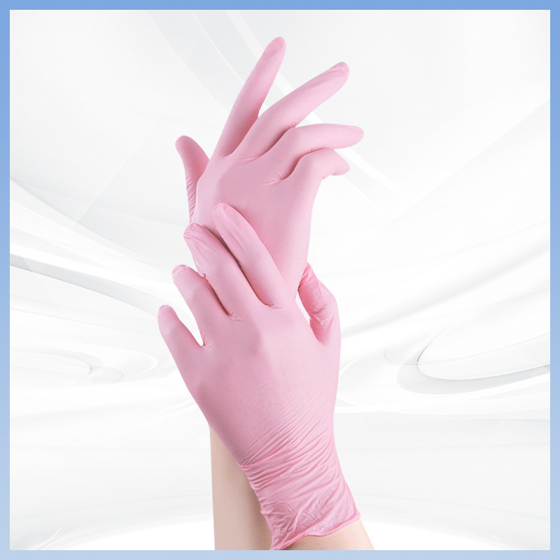 Nitrilhandschoenen prijs 9 inch Roze wegwerp Nitrilhandschoenen poedervrij Voor eenmalig gebruik 100pcs / doos