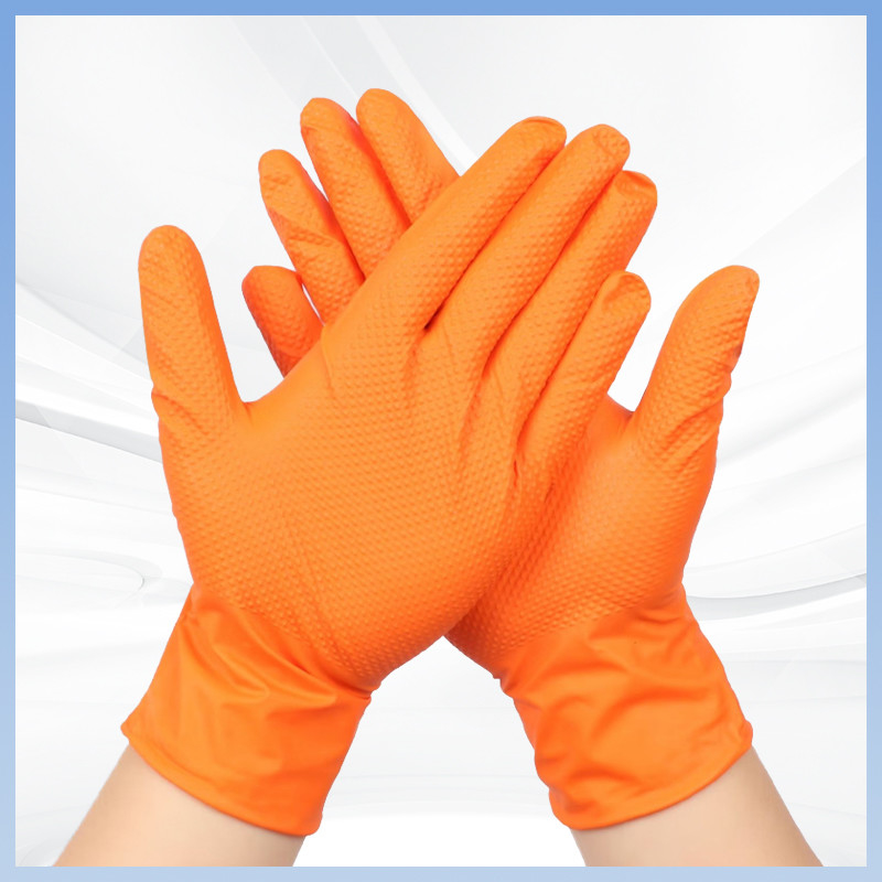Verdikte oranje diamanten patroon wegwerp nitrilhandschoenen poedervrij dagelijks beschermingswerk wegwerp nitrilhandschoenen